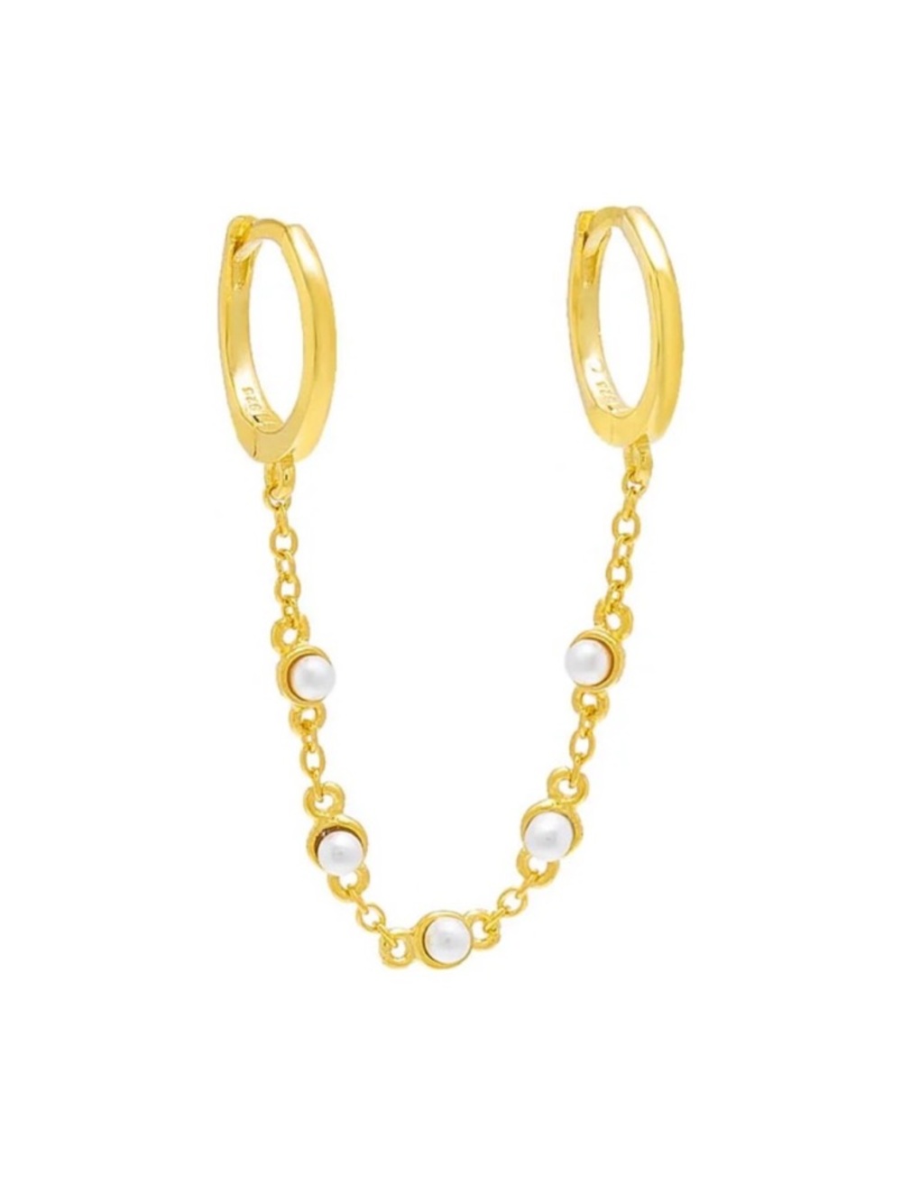 Adina Eden 14k Tiny Double Pearl Chain Huggie Earring